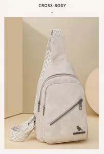 Stylish canvas chest bag for women, casual crossbody sling backpack with wide strap.