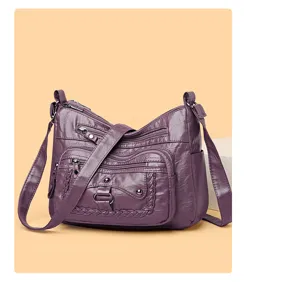 Borsa a tracolla multifunzione in pelle lavata vintage da donna, bella vista dettagliata.