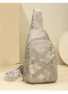 Modische Damen Umhängetasche mit geometrischem Gurt und Reißverschlüssen für den Alltag.