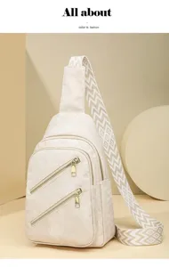 Beige Umhängetasche für Damen, lässige Brusttasche mit breitem Gurt für den Alltag.