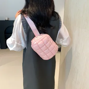 Stylish pink quilted small square bag versatile minimalist crossbody chest bag for women daily use