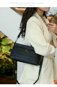 Fashion quilted shoulder bag for women, casual black crossbody bag with premium leather style.