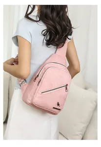Pink leather sling bag for women casual cross body chest bag stylish shoulder bag