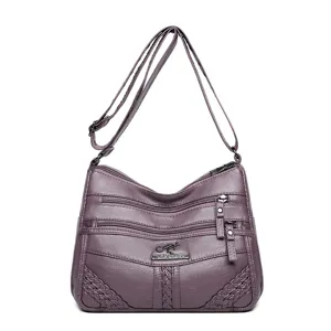 Women soft leather multi-pocket shoulder crossbody bag casual large capacity mom handbag