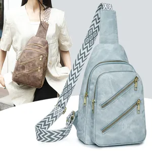 Damen lässige Umhängetasche Brusttasche mit breitem geometrischem Gurt für Reisen Alltag.