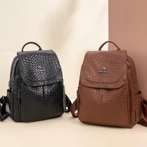 Women fashion woven leather backpack casual large capacity daypack school bag set two colors