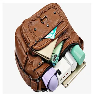 Borsa a tracolla in pelle lavata vintage multistrato grande capacità borsa dettaglio