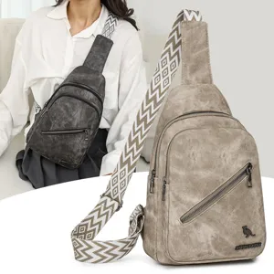 Stylish women chest bag casual crossbody shoulder bag with wide geometric strap for daily use.