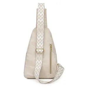 Minimalist women crossbody chest bag casual travel shoulder bag with wide geometric strap