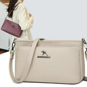 Fashion PU Leather Shoulder Crossbody Bag For Women Letter Hardware Minimalist Small Square Messenger Bag Multi Pocket Mom Purse Gift