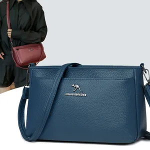 Women soft leather shoulder bag casual crossbody handbag multi-pocket multi-use mother bag