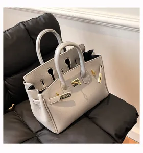 Graue Handtasche Damen stylische große Kapazität Schulter Umhängetasche Detailansicht