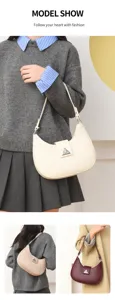 Chic minimalist crescent shoulder bag for women, premium leather hobo purse with metal triangle clasp