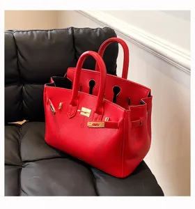 Rote Leder Handtasche klassische Tote Bag stilvolle Damen Umhängetasche große Kapazität Henkeltasche