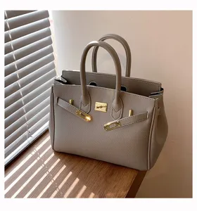 Graue Damen Handtasche Luxus Leder Tasche stilvolle elegante Umhängetasche Shopper Tasche