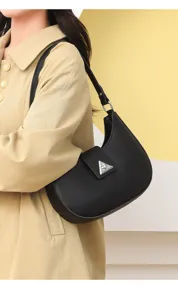 Stylish black crescent shoulder hobo bag for women, minimalist underarm handbag.