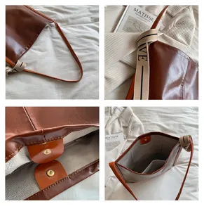 Borsa shopper marrone in pelle alla moda grande capacita borsa a spalla da donna.