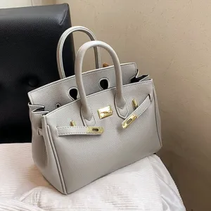 Mode Litschi Muster PU Leder Umhängetasche Große Kapazität Klappenverschluss Handtasche mit Schloss Deko für Damen