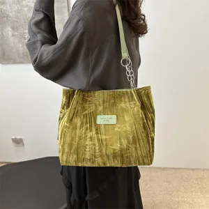 Women velvet tote shoulder bag casual daily commuting handbag with chain strap style main view