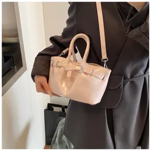 Pink patent leather handbag stylish shoulder crossbody tote bag with chic belt buckle design