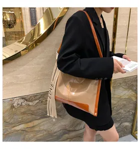 Elegante borsa a tracolla grande da donna, borsa tote bicolore casual con ampia tracolla.