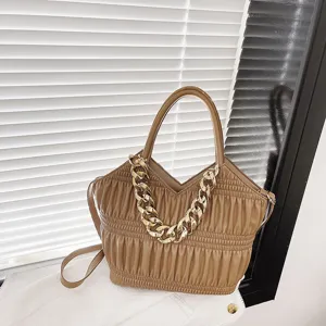 Women pleated handbag stylish chain shoulder bag casual top handle tote bag fashion purse
