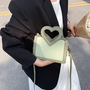 Modische grüne Handtasche mit Herzgriff für Damen PU Leder Umhängetasche lässige Tasche