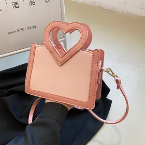 Rosa Herz Griff Umhängetasche stilvolle Damen PU Leder Schulter Handtasche Alltag