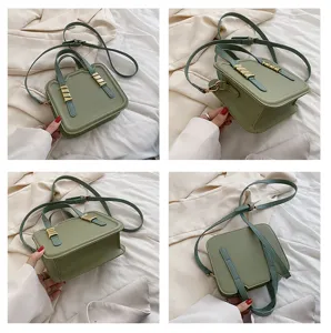 Green leather crossbody bag for women, stylish small shoulder bag with top handle and strap.