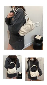 Stylish pleated underarm bag for women, trendy solid color shoulder handbag, casual crossbody bag.