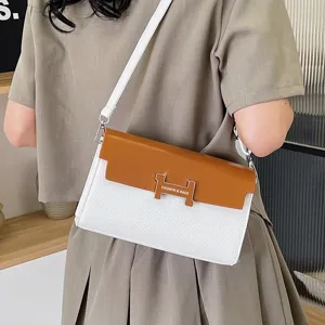 Γυναικείο Fashion Contrast Color Patchwork Crossbody Bag PU Δερμάτινη Τσάντα Ώμου Με Μεταλλική Κλειδαριά Elegant Ladies Daily Handbag