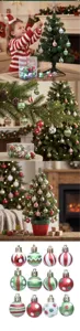 Ensemble de boules de Noël rouges et vertes à paillettes pour décoration de sapin