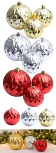 Large 20-30cm mirror finish Christmas baubles with 3D diamond grid texture for tree decor