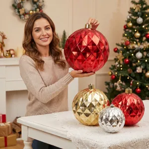 Large Christmas Mirror Ball Geometric Diamond Cut Shatterproof Hanging Ornament for Xmas Tree Holiday Party Home Decor