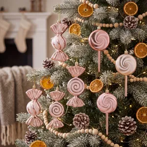 Rosa Süßigkeiten und Lutscher Weihnachtsbaum Hängeornamente Set für festliche Dekoration.