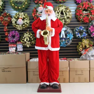 Figurine de Père Noël Jouant du Saxophone Électrique Grande Poupée en Peluche Animée Décor de Fête de Noël