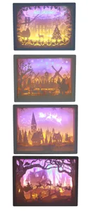 Kerst 3D Papier Snijwerk Lichtbak LED Nachtlampje Huisdecoratie Wandhangende Lamp