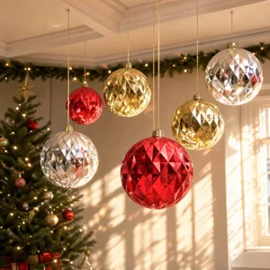 Large mirrored Christmas bauble set 30cm diamond pattern hanging tree ornament decor holiday