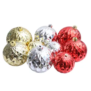 Large Christmas mirrored diamond grid balls for festive tree hanging decoration set