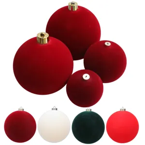 Premium flocked Christmas ball ornaments in multiple sizes for festive tree holiday decor.