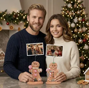 Noël Bonhomme en Pain d'Épices Porte-Notes en Résine Mignonne Décoration de Bureau Pince Photo Cadeau de Fête