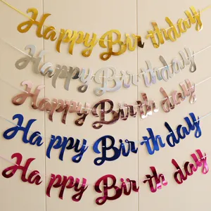 Gold silver blue pink happy birthday letter banner for baby 1st birthday party decor.