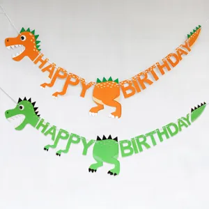 Dinosaur happy birthday banner theme party hanging flags cute cartoon dinosaur alphabet decor