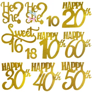 Gold glitter paper cake toppers for birthday party and celebration decoration supplies 10 20 30 40 50 60