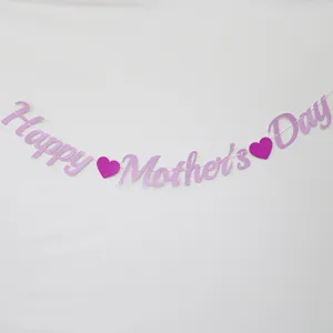 Glittery Happy Mother's Day banner party decoration for mom celebration pink