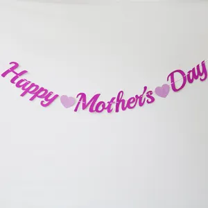 Pink glitter Happy Mother's Day banner party hanging garland decoration for mom celebration.