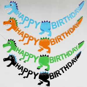 Cartoon Dinosaur Happy Birthday Banner Theme Party Hanging Decoration Kids Birthday Party Supplies