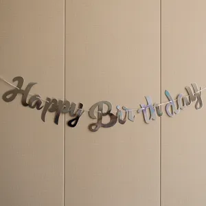 Silver metallic Happy Birthday banner garland for baby first birthday party wall decor decos