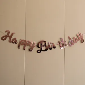 Rose gold happy birthday letter banner for kids birthday party decoration hanging decor.