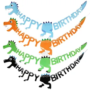 Dinosaur Happy Birthday Banner Party Decorations Kids Birthday Party Hanging Bunting Flags